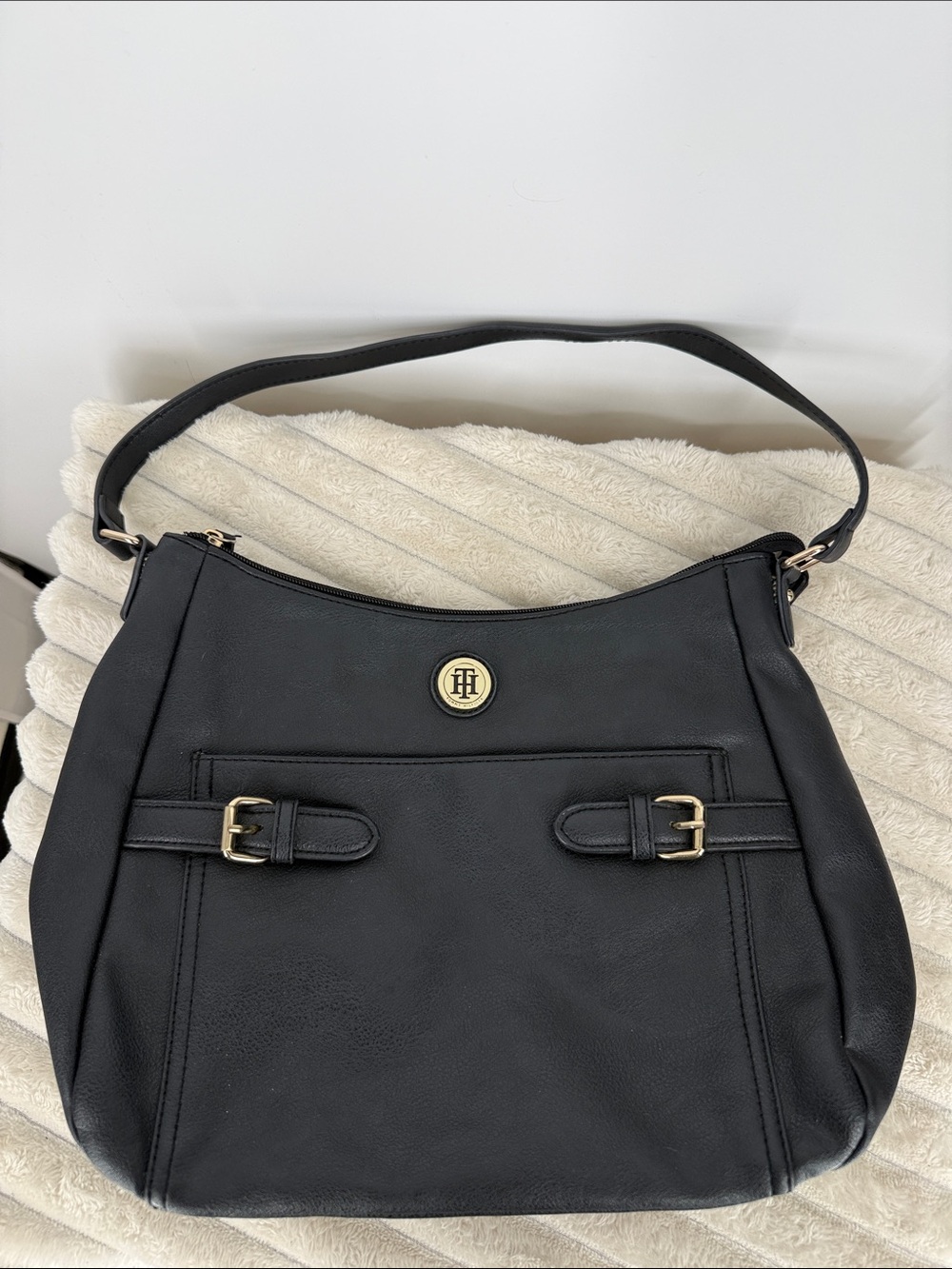 Tommy Hilfiger Black Faux Leather Shoulder Bag